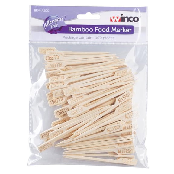 Winco BFM-A100 Bamboo Food Markers, Allergen Free, 100 Piece