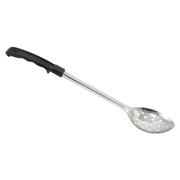 Winco BHPN-15 Prime Basting Spoon with Stop-Hook Plastic Handle - Perforated, 15 in. - Stainless Steel