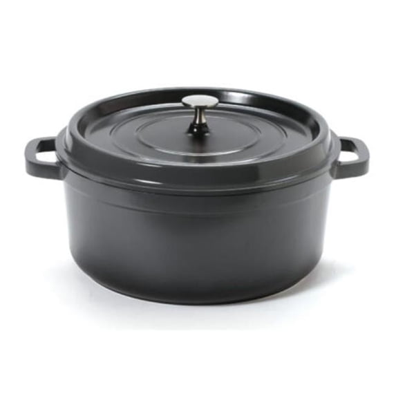 Winco CA-006-GR-BK-CC 6.5 qt. - 7 qt. Rim-Full - 11 in. Induction Ready Round Dutch Oven with Lid, 4.5 in. Deep - Clear Coat - Grey