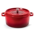 thumbnail image 1 of Winco CA-006-R-BK-CC 6.5 qt. - 7 qt. Rim-Full - 11 in. Induction Ready Round Dutch Oven with Lid, 4.5 in. Deep - Clear Coat - Red, 1 of 1