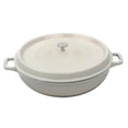 thumbnail image 1 of Winco CA-008-AWH-BK-CC 4.5 qt. Cast Aluminum Antique White with Clear Coat & Black Interior Induction Ready Round Braiser with Lid - 5 qt. Rim-Full - 12.63 in. Top Dia., 2.88 in. Deep, G.E.T. Heiss, 1 of 1