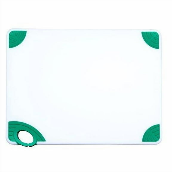 Winco CBN-1218GR, 12x18x1/2" Rectangular Cutting Board with Green Rubber Grip Hook, Plastic Chopping Board (Green)