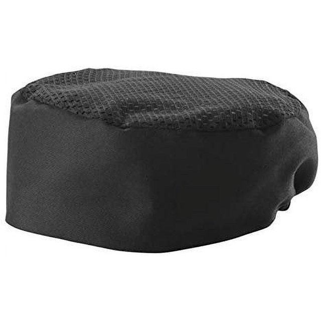 Winco CHPB3BR, 3.5" H Black Ventilated Pillbox Chef Hat, 65/35 Poly