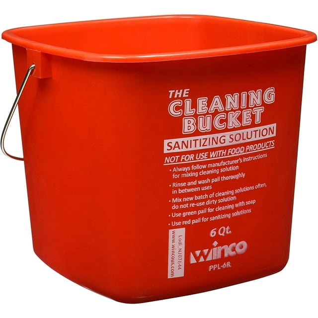 Winco Cleaning Bucket, 6Quart, Red Sanitizing Solution