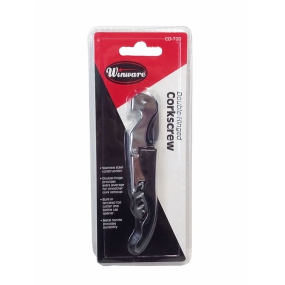 Winco Co-720 Black Double Hinged Corkscrew With Built-In Foil Cutter