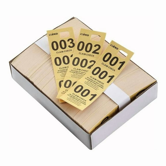 Winco CCK-5YL Coat Check Tickets, Yellow, 500 Piece