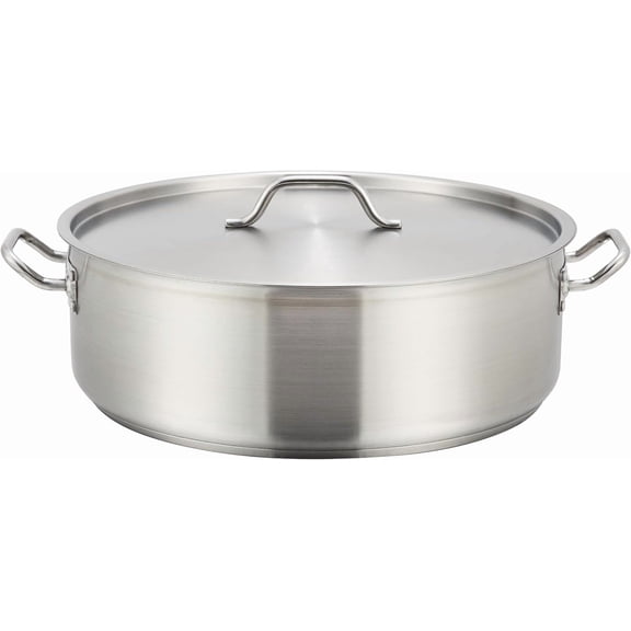 Winco Commercial-Grade Stainless Steel Brazier with Lid, 15 Quart