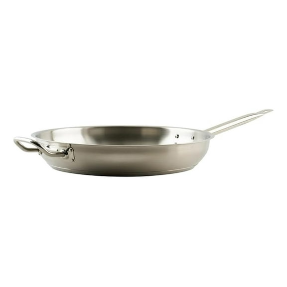 Winco -Grade Stainless Steel Fry Pan with Helper Handle, Natural Finish, 14"