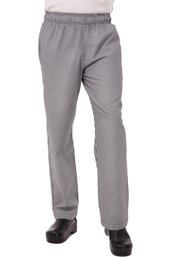 Chef Pants, Checkered Baggy Pants for Men with Elastic Waistband and Pockets, Small