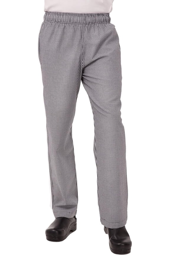 Chef Pants, Checkered Baggy Pants for Men with Elastic Waistband and Pockets, Small