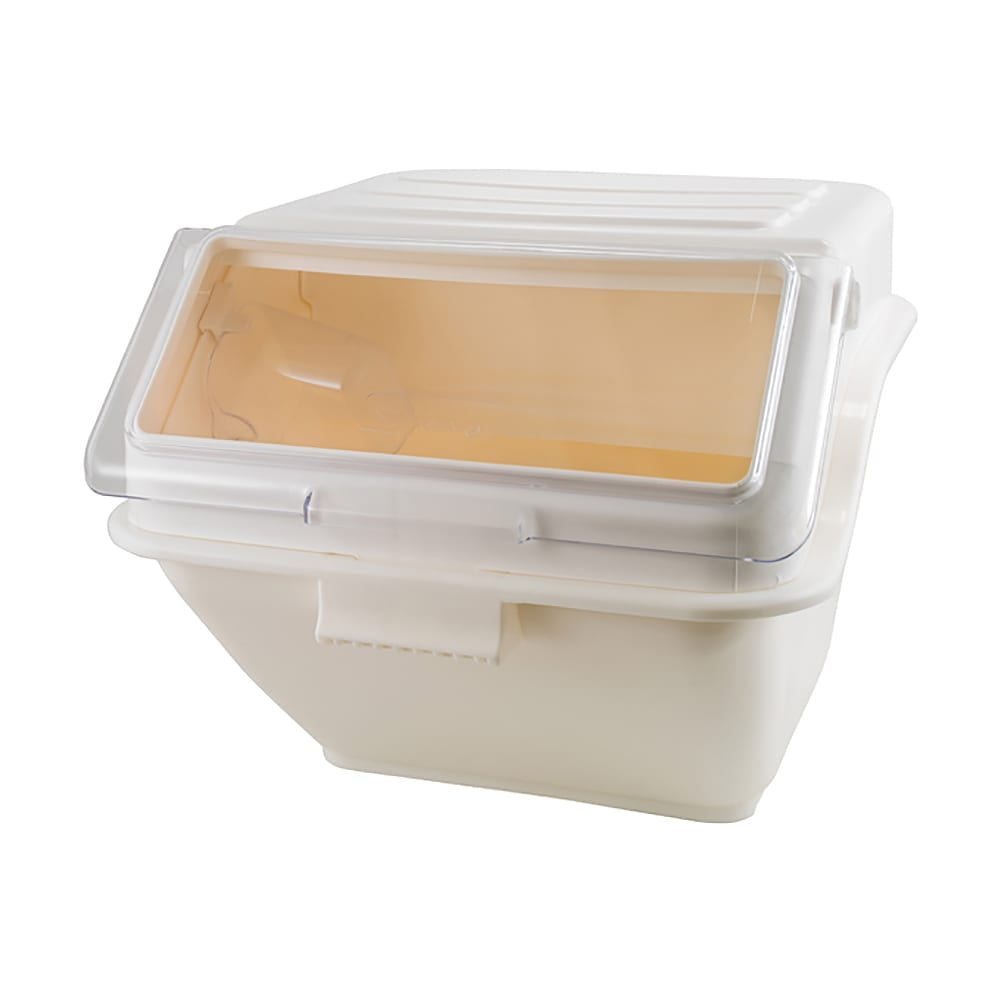 Beige Stackable 10 Gallon Ingredient Bin with Clear Lid