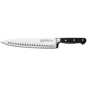 Winco KFP-103, 10-Inch Acero Chefs Knife, Hollow Ground, POM Handle, Black, NSF