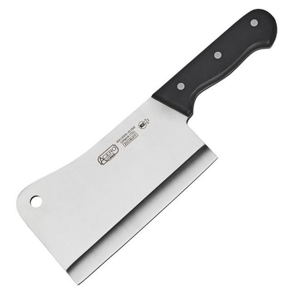 Winco KFP-72 Acero 7 in. Cleaver with Hanging Hole, White Polypropylene Handle