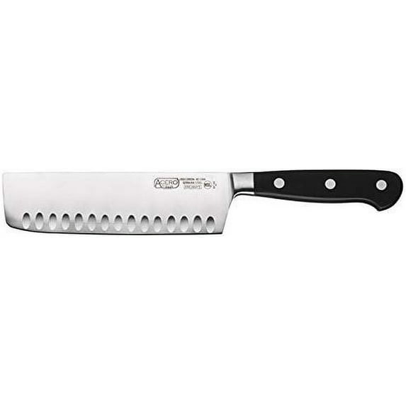 Winco KFP-73, 7" Acero Nakiri Knife, Hollow Ground Asian Style Knife with Black POM Handle, Vegetable Knife, Japanese Cleaver Chopping Knife, NSF