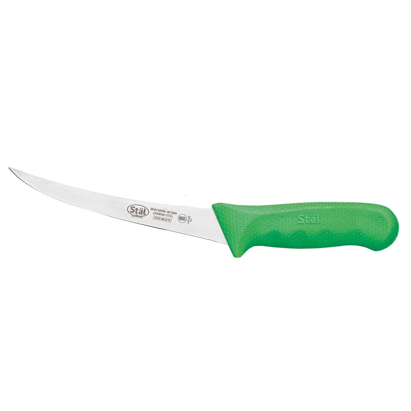 Winco KWP-60G Stl Stamped Cutlery Boning Knife 6" Flexible Stainless Steel Blade, Green Plastic Handle