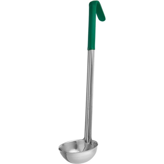 Winco LDC-4 Stainless Steel Ladle with Green Handle, 4-Ounce, Medium,