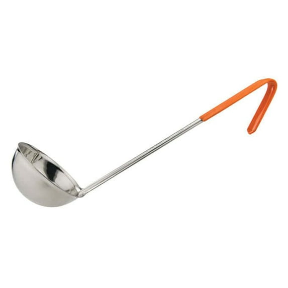 Winco LDCN-8, 8 Oz 12-Inch One Piece Stainless Steel Soup Ladle w/Coated Handle, Orange, NSF