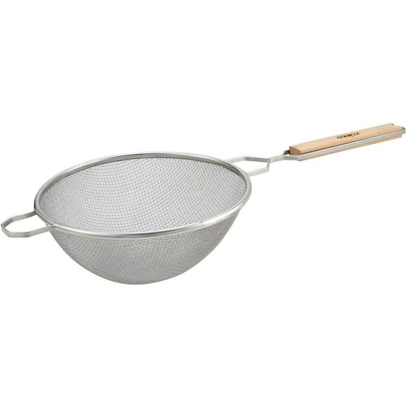 Winco MS2K-10D, 10.5-Inch Double Fine Mesh Strainer with Flat Wooden Handle
