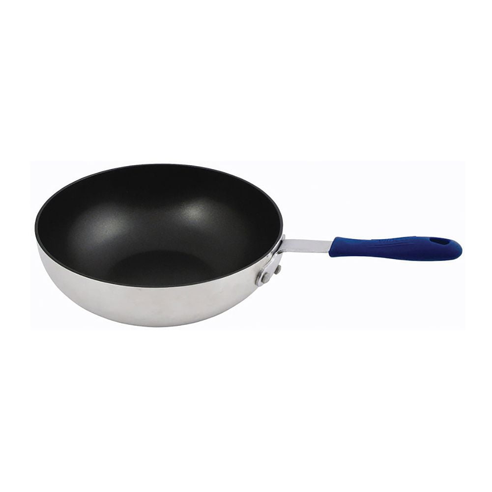 11-Inch Silver Aluminum Non-Stick Stir Fry Pan with Silicone Handle