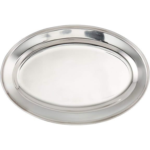 Winco Oval Stainless-Steel Platter, 12" x 8-5/8", Silver