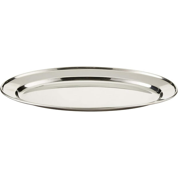 Winco Oval Stainless-Steel Platter, 14" x 8-3/4", Silver