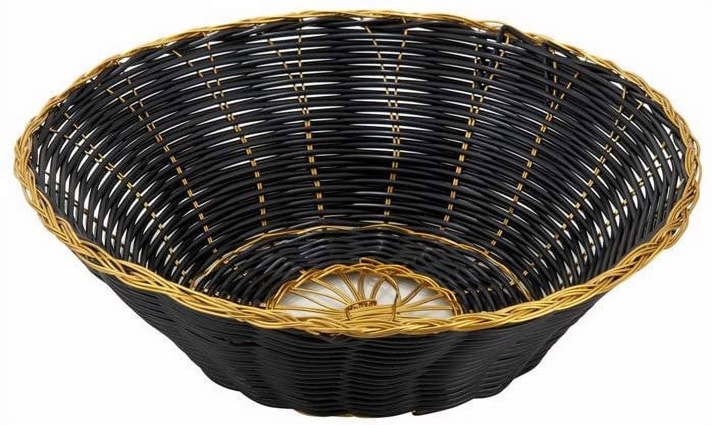 Winco PWBK-8R, 8x3-Inch Black Round Poly Woven Basket With Gold Trim, Tabletop Serving Bread Snacks Baskets, 1 Dozen Pack