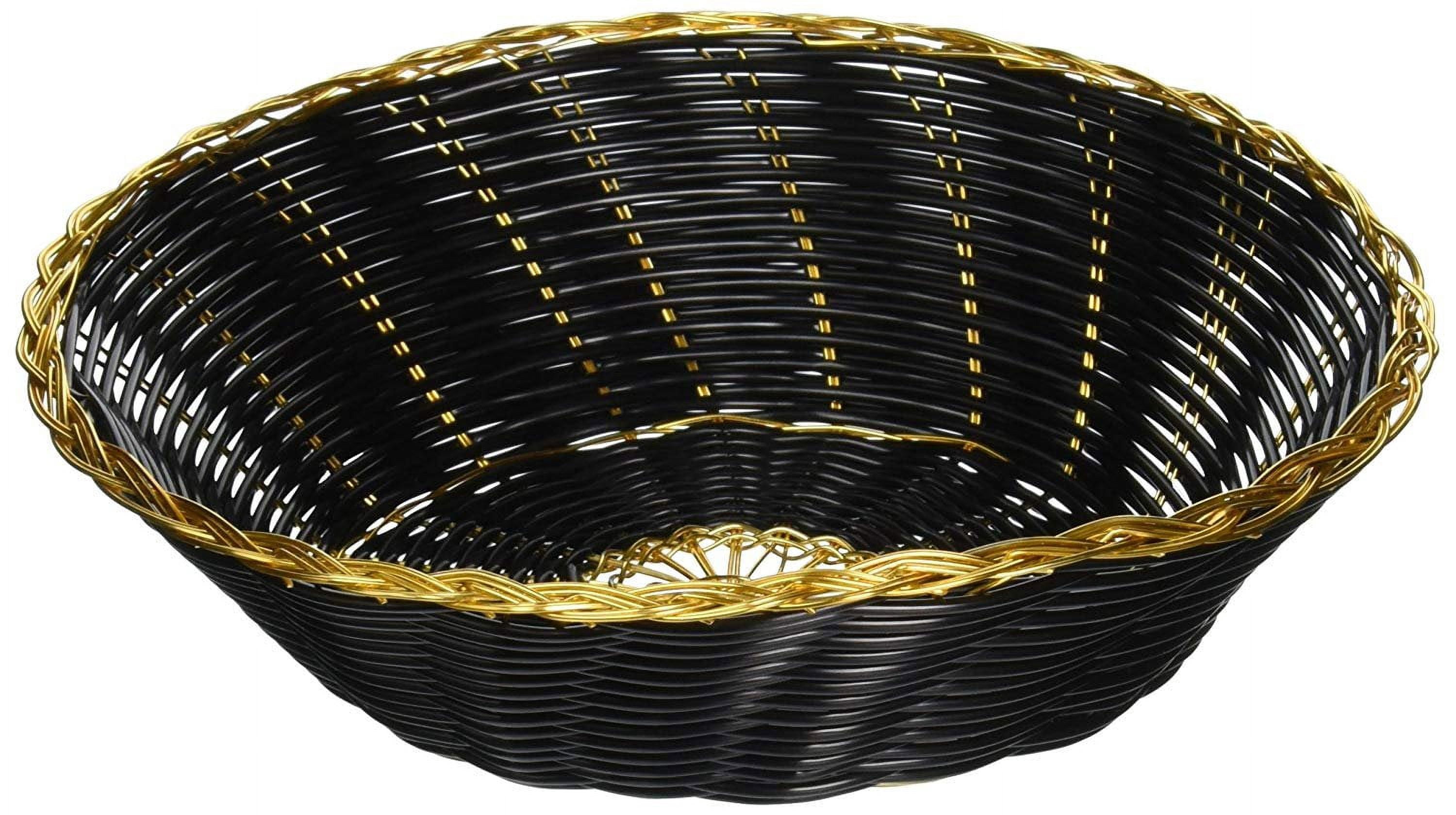 Winco PWBK-8R Round Woven Basket, 8.5-Inch by 2.25-Inch, Black with Gold Trim, 12-Pack