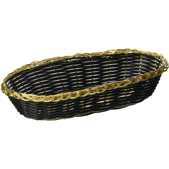 Winco PWBK-9B, 1-Dozen Oblong Black Poly Woven Basket With Gold Trim