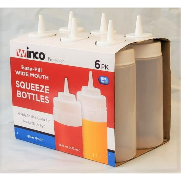 Winco Professional Easy Fill Wide Mouth Squeeze Bottles 6 Pack