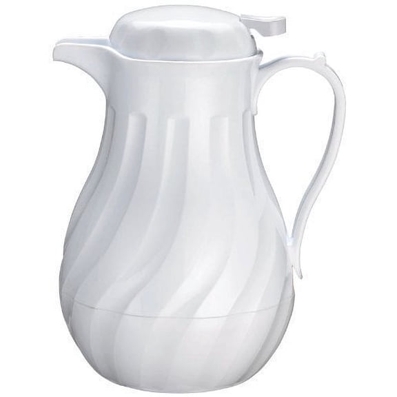 Winco Push Button Insulated Beverage Server with Swirl Design, 42-Ounce, White - Set of 3