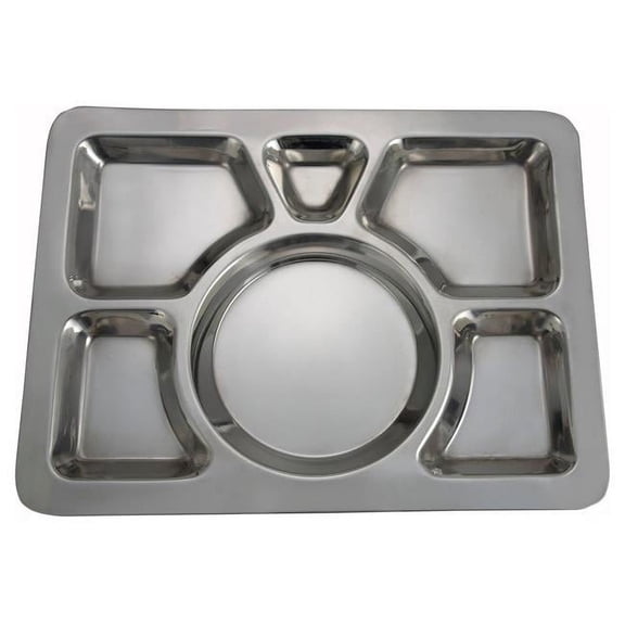 Winco SMT-1 Stainless Steel 6 Compartment Mess Trays - Style A - 15.5 x 11.5 in.