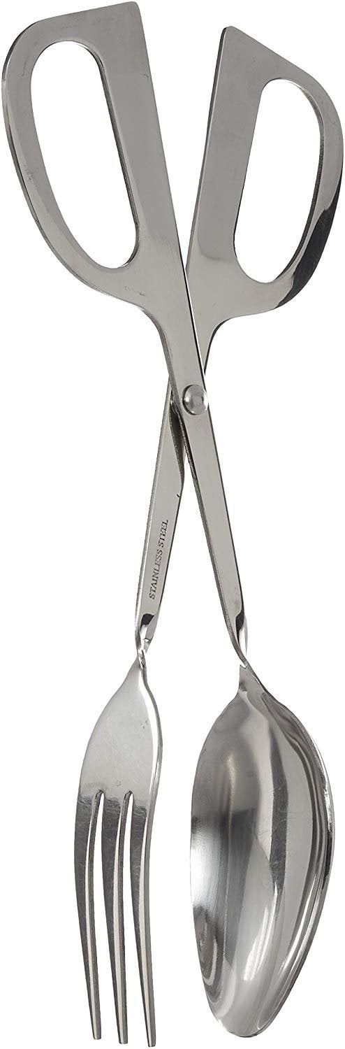 Winco Salad Tongs, Fork and Spoon, Satin Finish Stainless Steel, 10?