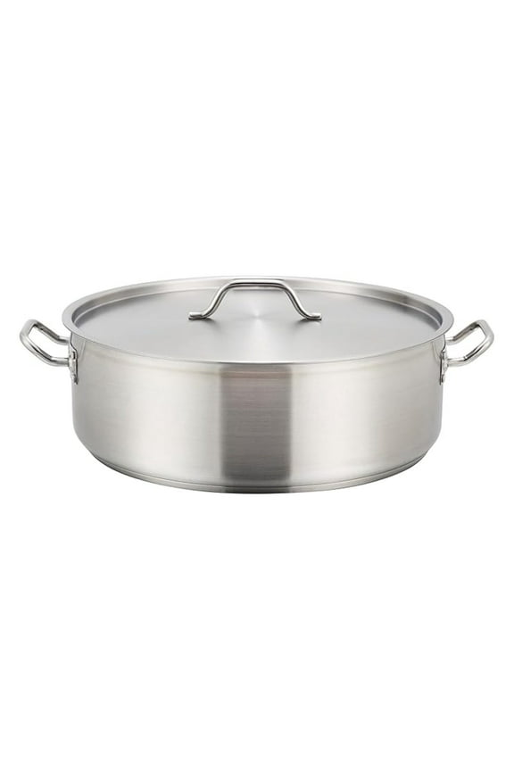 Winco Stainless Steel Brazier with Lid, 10 Quart - NSF Listed - Heavy Duty 18/8 Stainless Steel - Restaurant & Home Kitchen - Flat Bottom for Even Heating