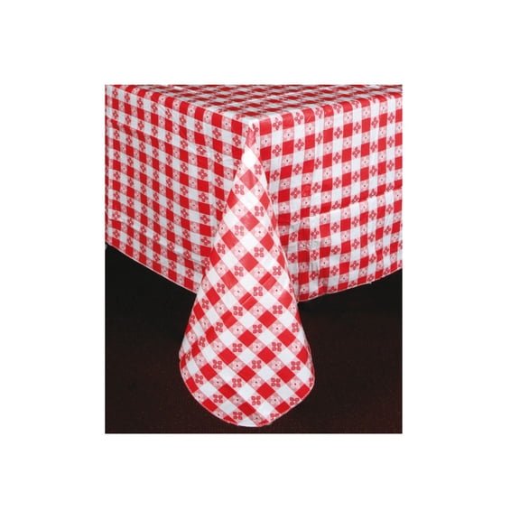 square red checkered plastic tablecloth with cotton lining, 52" x 52"