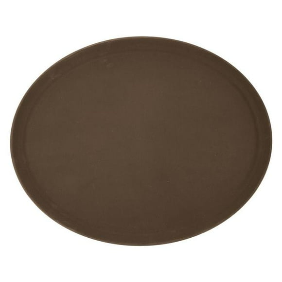 Winco TFG-2622N Deluxe Fiberglass Tray, Non-Slip, Oval, 26 x 22 in. - Brown