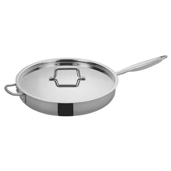 Winco TGET-7, 7-Quart Tri-Ply Stainless Steel Saute Pan w/Lid, Helper Handle, NSF