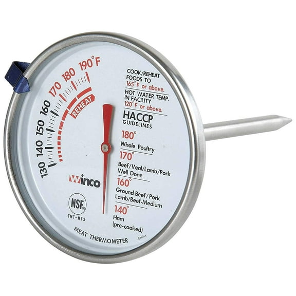 Winco TMT-MT3, 3-Inch Meat Thermometer, Black and White Dial, NSF