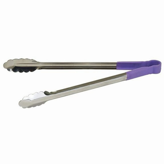 Winco UTPH-16P Allergen-Free Stainless Steel Utility Tongs - 16 in., Purple
