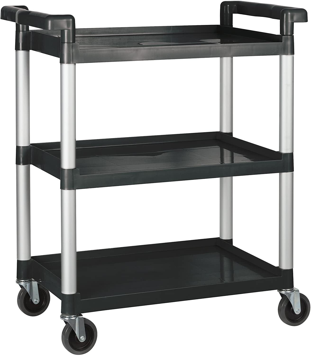 Black Polypropylene and Aluminum 3-Tier Utility Cart