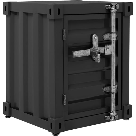 Wind Bedside Table, End Tables, Container Style Locker Wrought, Iron Bilayer Side Table, Metal Locker Nightstand with Combination Lock for Bedroom, Living Room, Office - Black