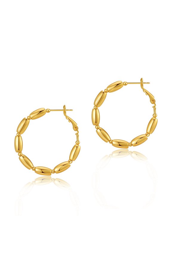 Wind Big Circle Personality Ear Ring Copper Plated 18K Gold High-Grade Round Beads Beads Ear Buckle