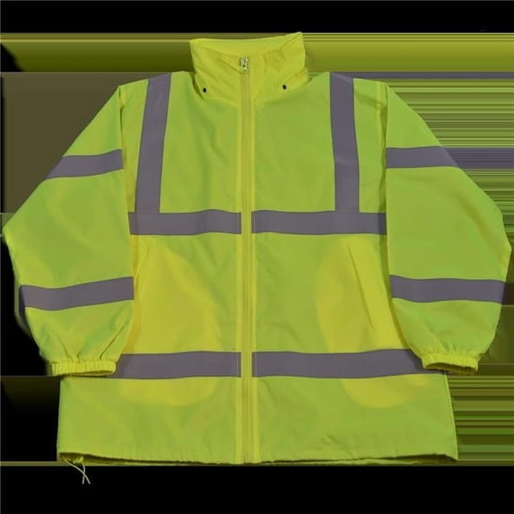 Wind Breaker Jacket Ansi Class 3 Lime Green Light Weight with Removable Hood & Zipper Closure, 4Xl