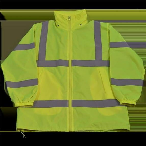Wind Breaker Jacket Ansi Class 3 Lime Green Light Weight with Removable Hood & Zipper Closure, Extra Large