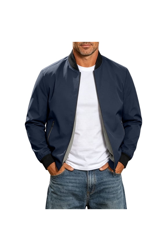 Wind Breaker Jacket Jerdar Baseball Collar Jacket for Men Solid Color Casual Zip-Up Stand Collar Coat Windproof Baseball Jacket for Spring and Autu