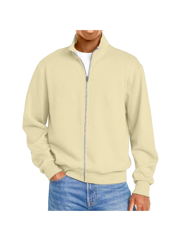 Wind Breaker Jackets Mens Zip Up Long Sleeve Varsity Bomber Jacket Work Wear with Pockets, L