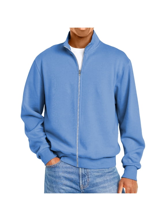 Wind Breaker Jackets Mens Zip Up Long Sleeve Varsity Bomber Jacket Work Wear with Pockets, M