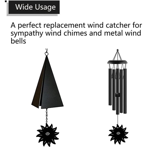 Wind Catcher, Metal Wind Chime Parts Replacement with 16.4FT Nylon Cord, Wind Chime Sail Replacement Accessories for Sympathy Wind Chimes and Wind Bells, Black Sun