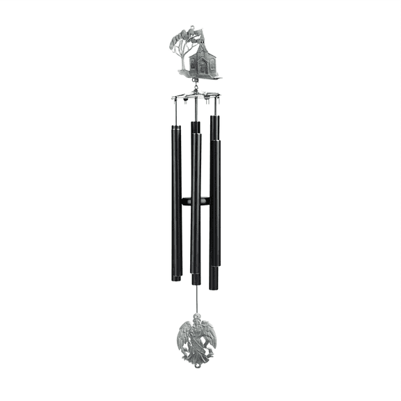 Wind Chime - 36 in Church/Angel - Black Tube