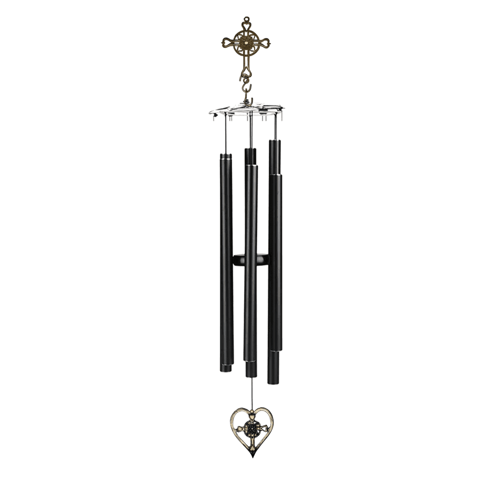 Wind Chime - 36in Cross/Heart - Black Tube