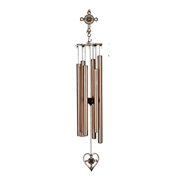 Wind Chime - 36in Cross/Heart - Gold Tube